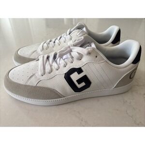 Guess Shoes Sneakers Mens 11.5 White Navy Blue New Spellout Logo Leather